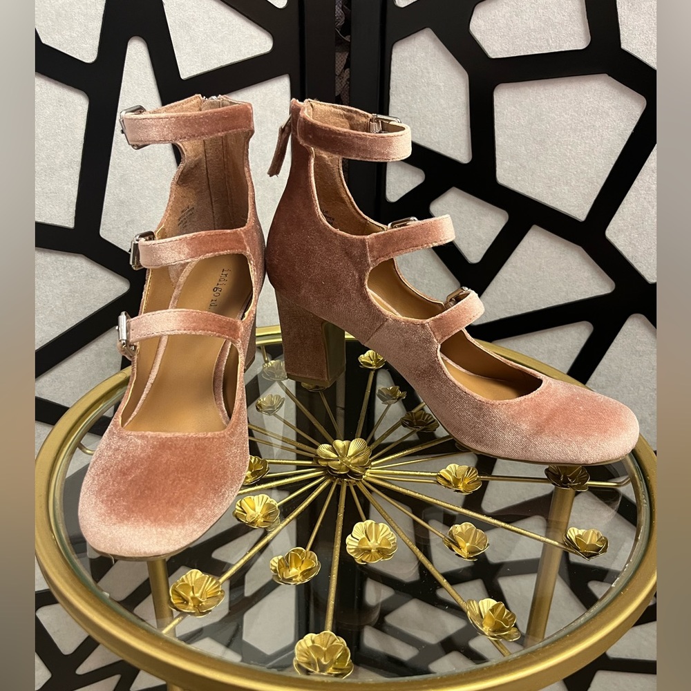 Indigo RD blush pink velvet pumps